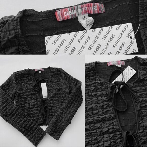 NWT Urban Outfitters Sylvie Bubble Knit Tie Front Top - Picture 4 of 4